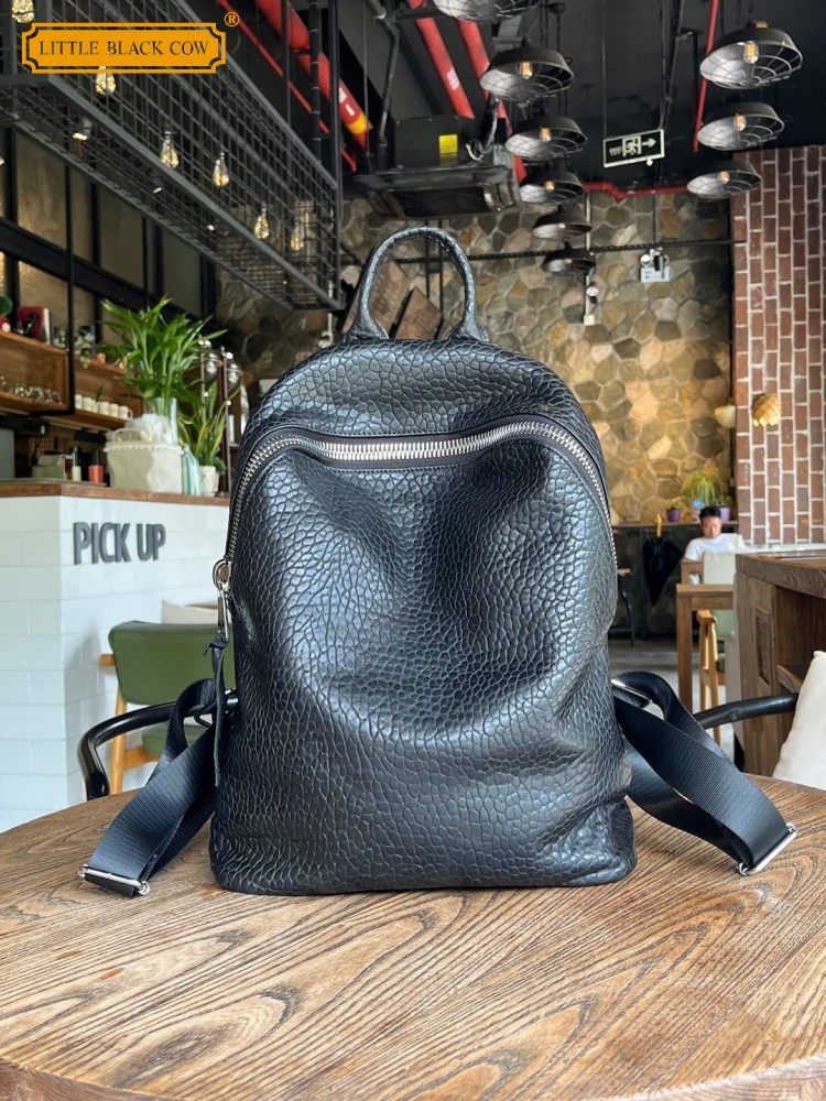 Genuine Leather Backpack - กระเป๋าเป้สะพายหลังหนังแกะธรรมชาตินุ่มสบาย แบบลำลอง ใช้ได้ทั้งชายและหญิง มีซิป เหมาะสำหรับทำงาน อเนกประสงค์