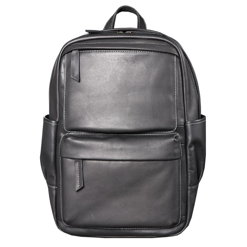 Genuine Leather Backpack - กระเป๋าเป้สะพายหลังหนังแท้สำหรับผู้ชาย กระเป๋าเดินทางใส่แล็ปท็อปขนาดใหญ่ กระเป๋าเป้สะพายหลังหนังวัวชั้นบนสุดแบบลำลองสำหรับไปโรงเรียน