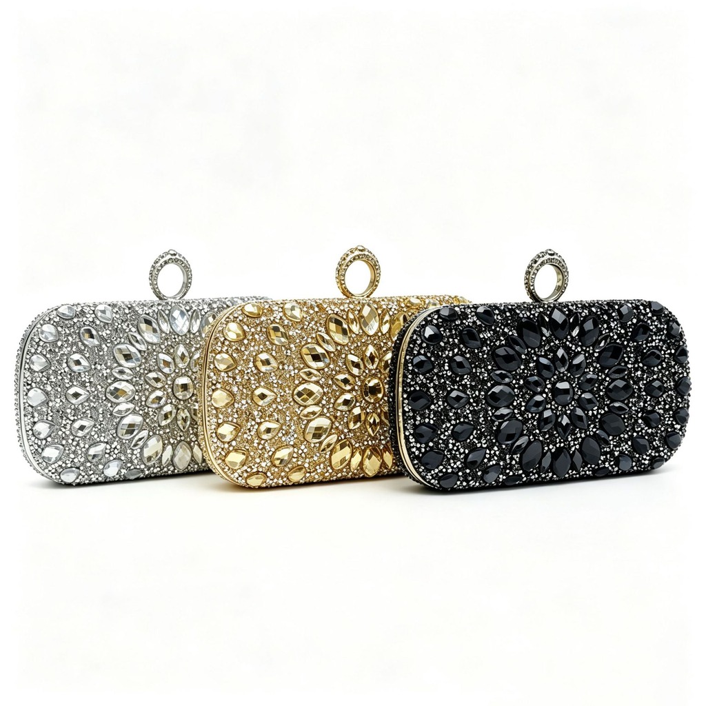 Luxury Bag Collection - กระเป๋าคลัทช์เพชรเต็มใบ หรูหรา ประดับคริสตัล สำหรับผู้หญิง ใช้ในงานพรอม งานแต่งงาน