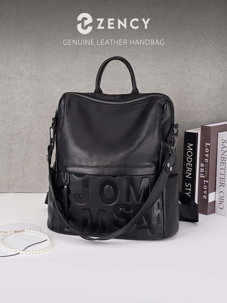 Genuine Leather Backpack - กระเป๋าเป้หนังแท้ Zency Premium แบบมีหลายช่องสำหรับเดินทาง กระเป๋าสะพายไหล่แบบปรับเปลี่ยนได้สำหรับฤดูใบไม้ร่วงและฤดูหนาว สีดำและสีเทา