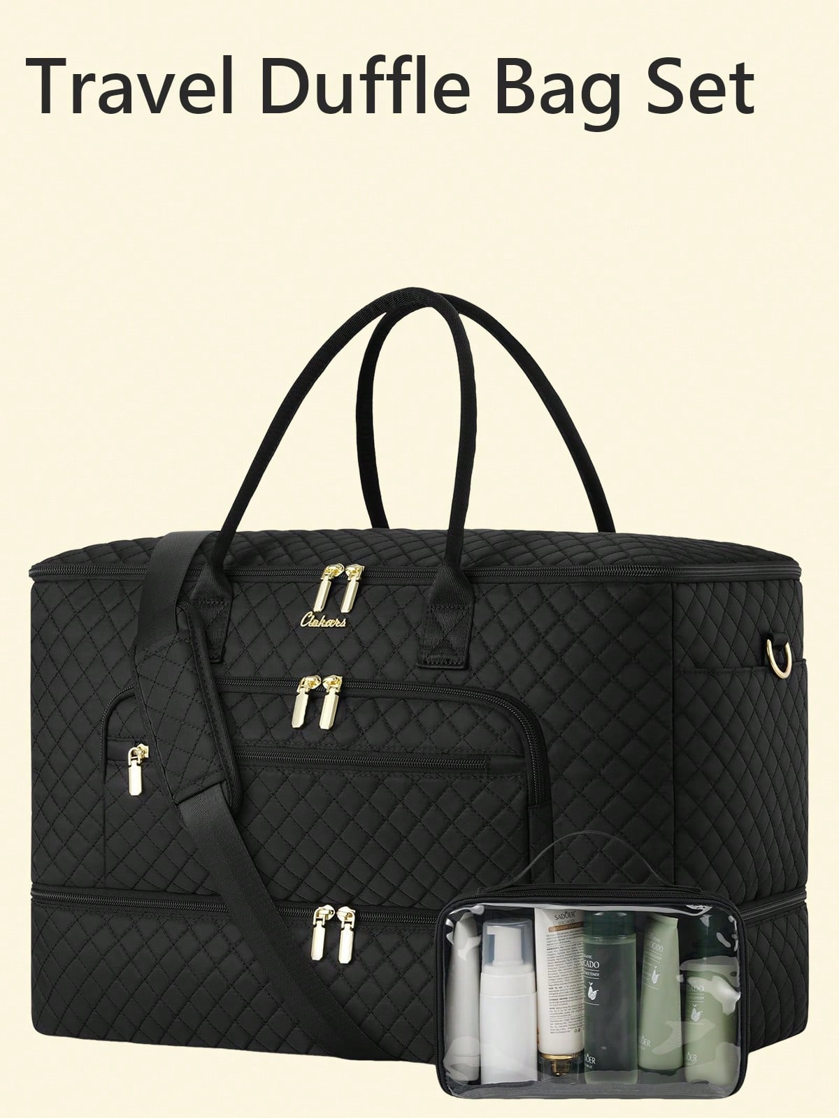 Weekender Bag Duffle - ชุดกระเป๋าเดินทางอเนกประสงค์ 2 ชิ้น, กระเป๋าเดินทางขนาดใหญ่สำหรับผู้หญิงพร้อมช่องใส่รองเท้า, กระเป๋าถือสำหรับพักค้างคืนพร้อมกระเป๋าใส่ของใช้ส่วนตัว