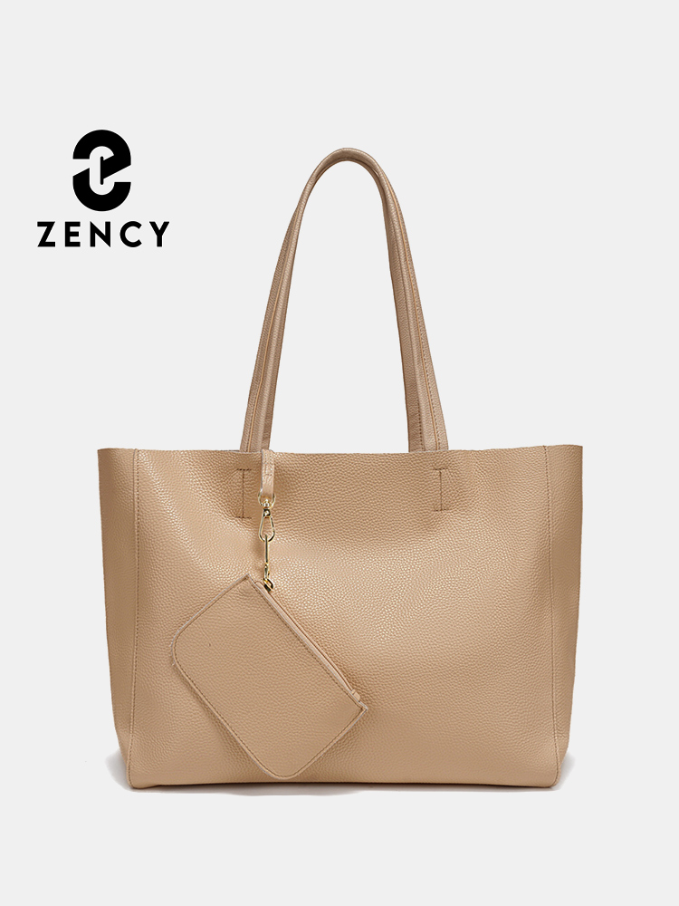 Luxury Bag Collection - กระเป๋าถือขนาดใหญ่หนังแท้ Zency กระเป๋าชายหาดสุดหรูสำหรับผู้หญิง พร้อมซิปสำหรับใส่เอกสาร A4 กระเป๋าทำงาน