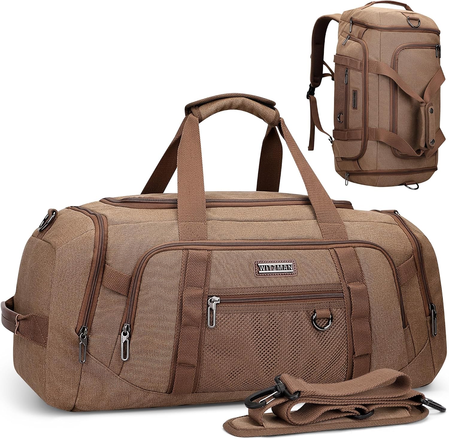 Weekender Bag Duffle - กระเป๋าผ้าแคนวาสสำหรับผู้ชาย 3 in 1 กระเป๋าเป้สะพายหลังแบบปรับเปลี่ยนได้ ความจุ