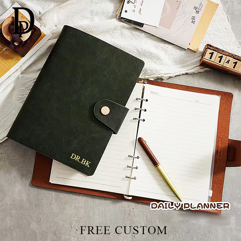 Luxury Bags Names - สมุดบันทึกหนังวัววินเทจ A5 แบบสั่งทำชื่อได้ สมุดวางแผนธุรกิจสุดหรู แบบถอดกระดาษได้ พร้อมช่องใส่บัตรอเนกประสงค์