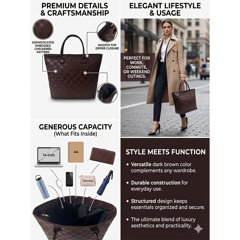 กระเป๋าโท้ทผู้หญิงลายควิลท์สีน - Luxury Bag Collection บทวิจารณ์และราคา