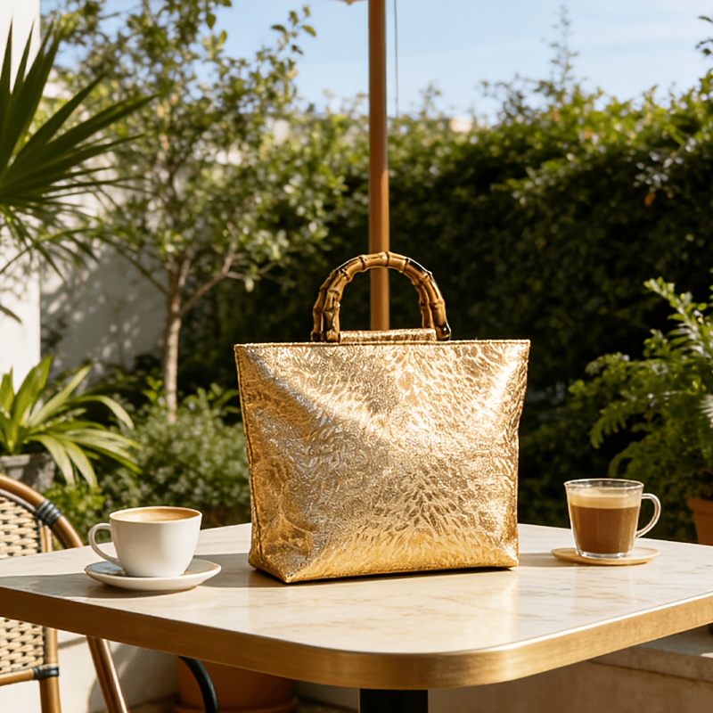 กระเป๋าโท้ทลายใบไม้สีทองเมทัลล - Luxury Bag Collection บทวิจารณ์และราคา