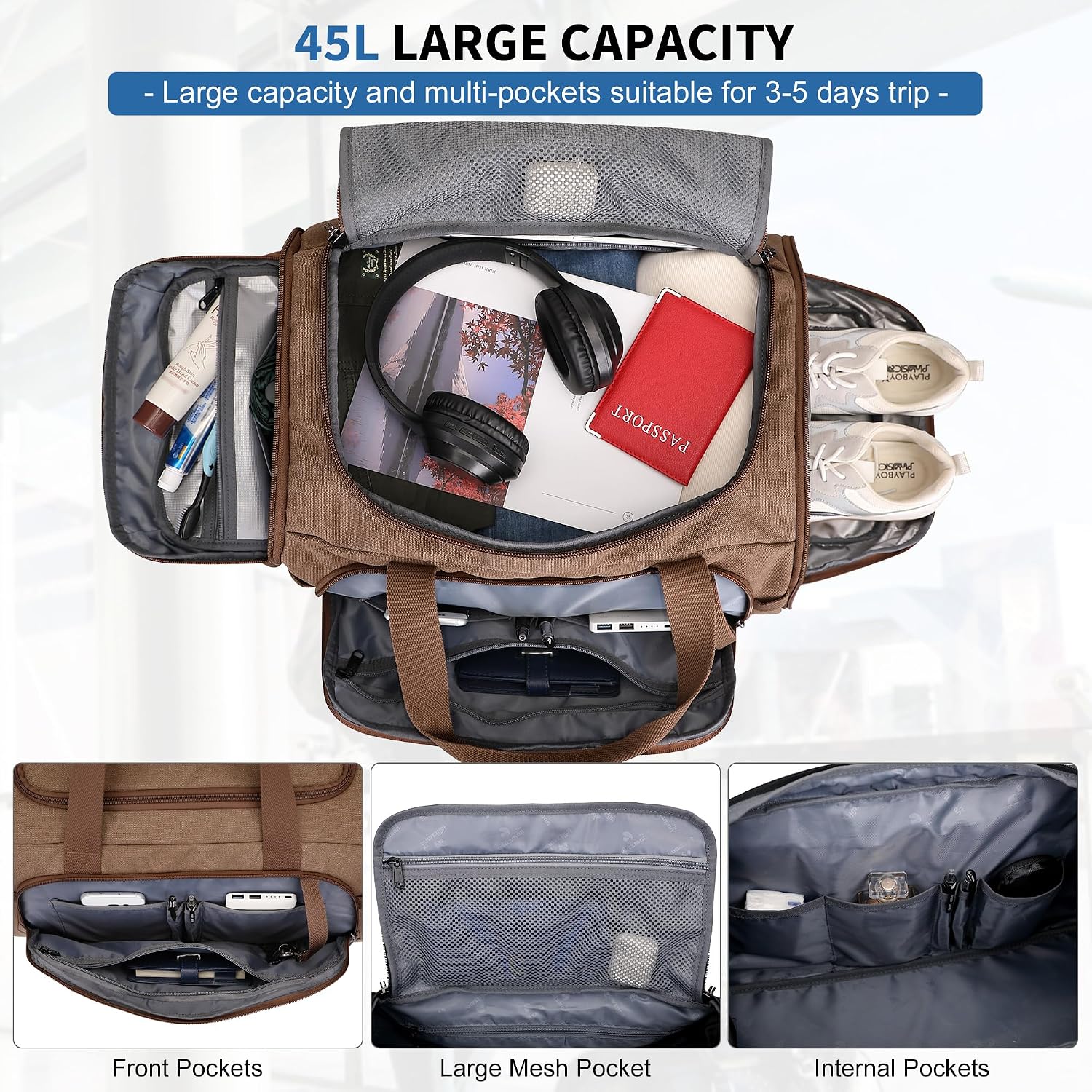 กระเป๋าผ้าแคนวาสสำหรับผู้ชาย 3 - Weekender Bag Duffle บทวิจารณ์และราคา
